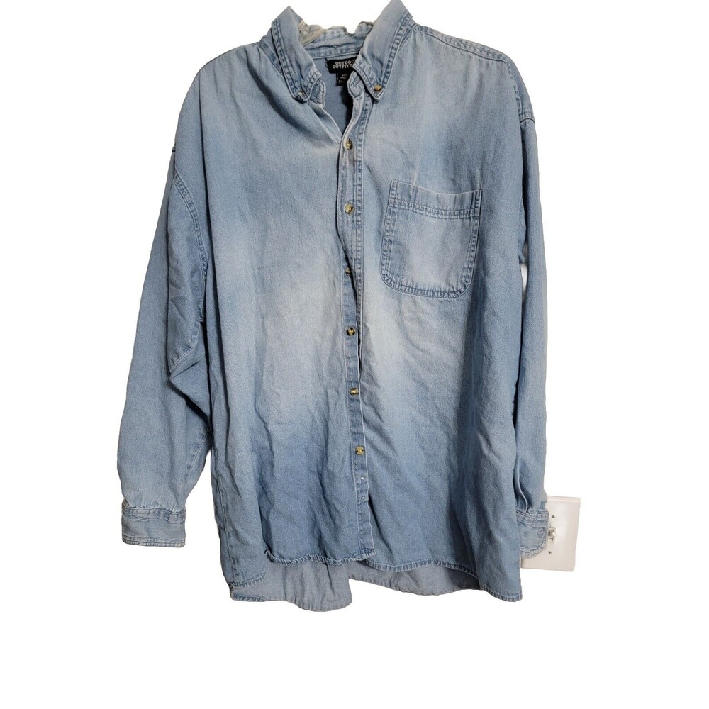 Vintage outdoor Outfitters Blue Denim Red Long Sleeve Button Down Shirt Men’s XL